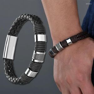 Bracelets de charme hommes Punk tissage cuir tricot Bracelet en alliage de Zinc noir marron PU garçons bracelets