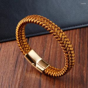 Bracelets de charme Bracelet pour hommes Bracelet en nylon doré tressé en acier inoxydable boucle magnétique système de couleur chaude mode rétro élégant