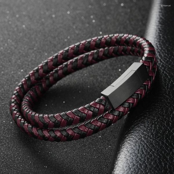 Charm-Armbänder Herren-Armband aus echtem Leder, gewebt, Schmuck, Großhandel, Edelstahl-Armband, magnetische Schnalle, Zubehör, Handring