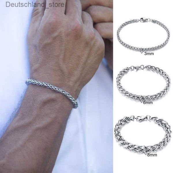 Bracelets de charme bijoux pour hommes 3 à 8 mm de large bracelet en chaîne de blé en acier inoxydable 7,48 à 9 pouces fermoir mousqueton Q230925