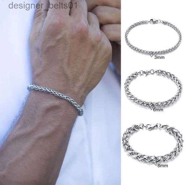 Pulseras con dijes JOYERÍA PARA HOMBRES PULSERA DE CADENA DE TRIGO DE ACERO INOXIDABLE DE 3 A 8 MM DE ANCHO DE 7,48 A 9 PULGADAS CLASPL231214 DE LANGOSTA