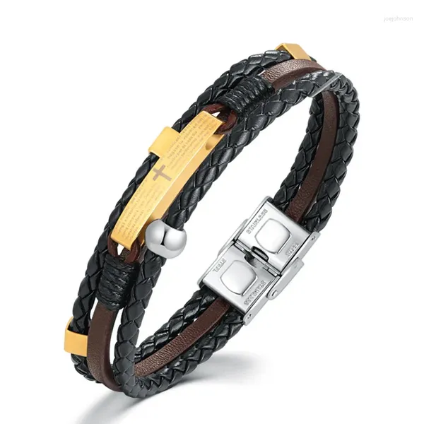 Bracelets de charme Bijoux pour hommes en gros Mode Rétro Bracelet Titane Acier Cuir Multicouche Tressé