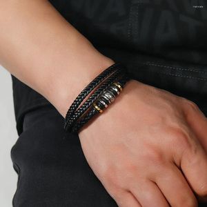 Bracelets de charme Bracelet en cuir pour hommes multicouche tissé tendance personnalité alliage boucle magnétique bijoux cadeau