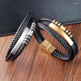 Bracelets de charme bracelet en cuir masculin Bracelet en acier inoxydable boucle multicouche à la main