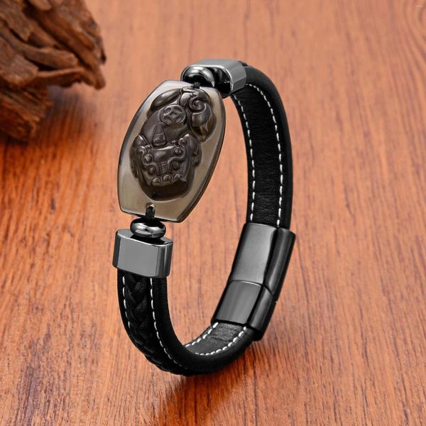 Bracelets de charme Bracelet d'obsidienne pour hommes en pierres naturelles Feng Shui Pixiu perlé pour les femmes richesse santé et chance bijoux cadeaux