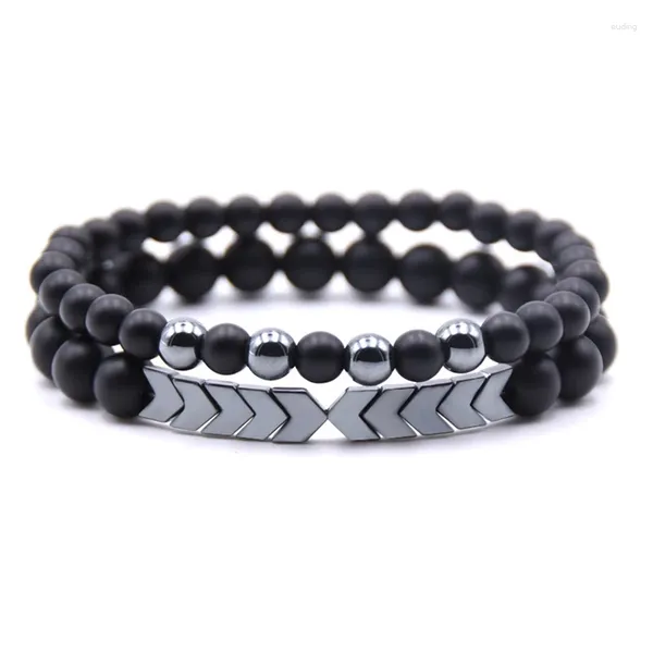 Bracelets porte-bonheur ensemble pour hommes hématite européenne hommes Brading macramé bracelet Punk Hiphop Cool hommes bijoux cadeau Pulseira Masculina