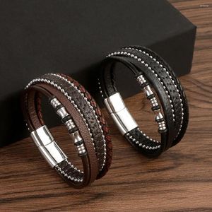 Bedelarmbanden heren roestvrijstalen armband Klassiek Retro handgeweven lederen touw Man magneetgesp Bangle sieraden cadeau groothandel