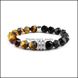 Bedelarmbanden mannen stenen armband handgemaakt 10 gefacetteerde tijger eye kralen armbanden zomersless staal spacer sieraden g dhseller2010 dhjqn