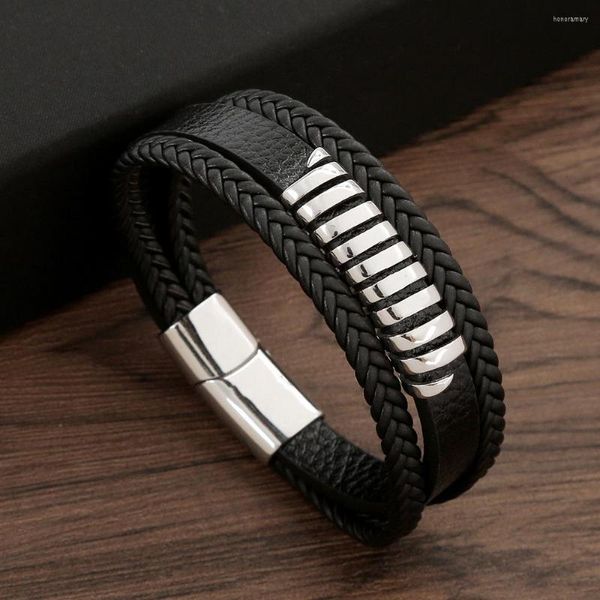 Bracelets porte-bonheur hommes Bracelet en acier inoxydable polyvalent multicouche en cuir tissé à la main fermoir magnétique Vintage cadeau en gros