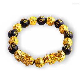 Bedelarmbanden mannen vrouwen feng shui armband zwarte kraal lucky boeddha handketen trekken rijkdom pi xiu gouden sieraden 14 mm aan