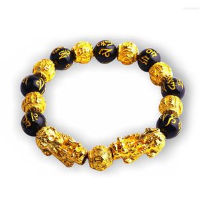 Bracelets de charme Hommes Femmes Feng Shui Bracelet Perle noire Lucky Bouddha Main Chaîne Attirer la richesse Pi Xiu Bijoux en or 14mm