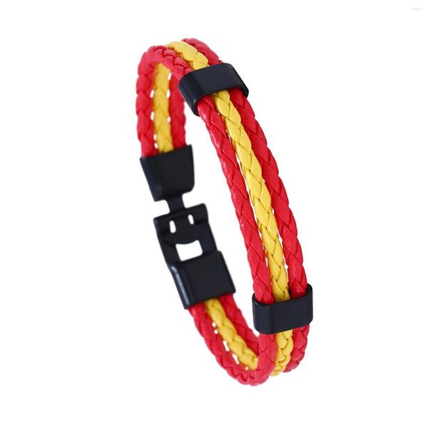 Pulseras con dijes Hombres Mujeres Joyería de moda hecha a mano Pulsera Fútbol Patriótico PU Cuero Italia España Bandera Bandera de brazalete ligero