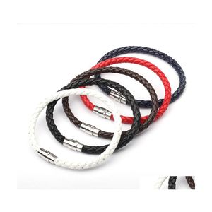 Charme Bracelets Hommes Femmes Bijoux En Cuir Tressé Pour Femme Homme Bracelet En Acier Inoxydable Aimant Fermoir À La Mode Bracelet 20220302 T2 D Dhled