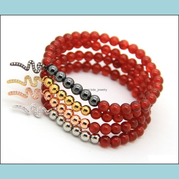 Bracelets de charme hommes femmes bijoux en gros de 6 mm de pierre d'agate rouge micro incrustation zircon bracelets net fade drop livsing dhml6