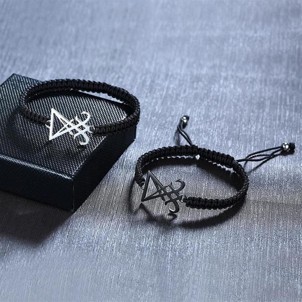 Bracelets porte-bonheur hommes femmes en acier inoxydable Léviathan croix Lucifer chaîne de corde tressée faite à la main bijoux chrétiens 2945