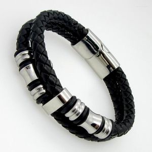 Bedelarmbanden mannen vrouwen stingray zwart bruine armband roestvrijstalen cirlce magnetische claspmoord echte lederen sieraden