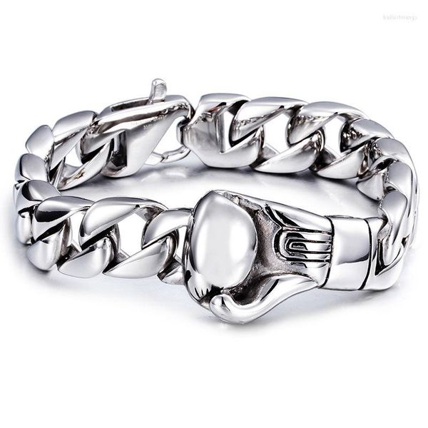 Bracelets de charme Bracelet de boxe pour hommes en acier inoxydable 316L couleur argent chaîne à maillons incurvés pour hommes bijoux en gros 15mm
