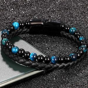 Bracelets de charme pour hommes en cuir authentique bracelet tressé noir
