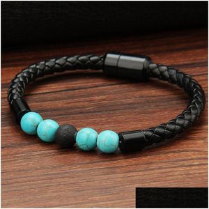 Charme Bracelets Hommes En Cuir Véritable Pierre De Lave Perles Supports Pour Femmes Naturel Turquoise Huile Essentielle Diffuseur Pierre Magnétique Buckl Dhso8