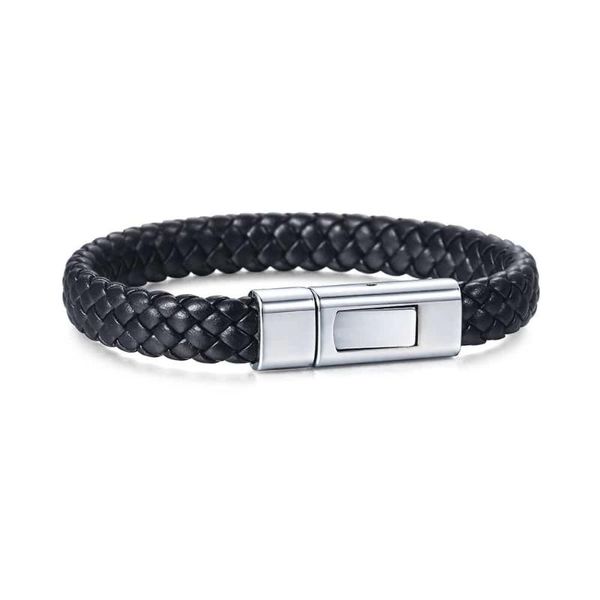 Bracelets porte-bonheur hommes en cuir noir tressé cordon corde en acier inoxydable fermoir Bracelet pour hommes 5mm bijoux de mode HLB738