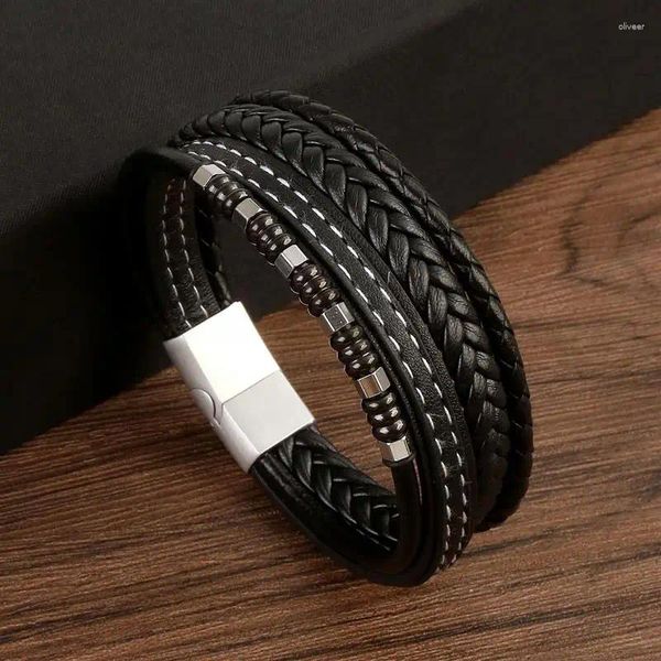 Pulseras de encanto Pulsera de cuero para hombre Cuerda trenzada clásica Cuerda de cuentas multicapa Hombre Joyería de moda Regalos al por mayor