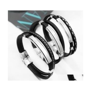 Bedelarmbanden heren lederen armband met roestvrijstalen magnetische gespant bangle mode mtilayer q277fz drop levering sieraden dhdyf