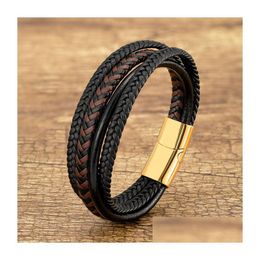 Bedelarmbanden Heren Mtilayer Gevlochten Lederen Koord Roestvrij Staal Magnetische Gesp Vintage Voor Vrouwen Mode-sieraden 230215 Drop Deliv Dhzsj