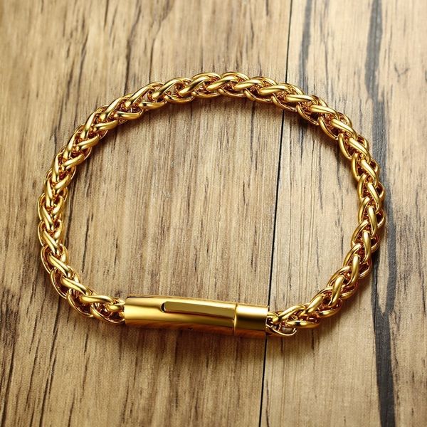 Bracelets porte-bonheur pour homme Spiga chaîne Bracelet en acier inoxydable boîte ronde et lien de blé Braslet bijoux masculins 85 230426