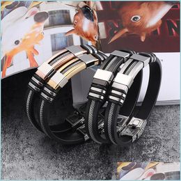 Pulseras con dijes para hombre de acero inoxidable Sile Pulsera negra Caucho simple Nuevo diseño Punk Charm Pulsera Brazalete para joyería de moda Gif Dh8Dy