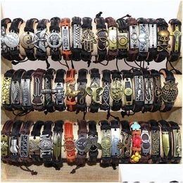 Bracelets de charme pour hommes vintage croix jesus amour animal etc. mix style cuir en cuir en métal bracelet bracelet bracelet pour livraison drop dhwfg