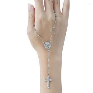 Charm Armbanden Heren Dames Rozenkrans Armband Link Chain Rvs Kralen Jezus Kruis Zilver Kleur 3mm Sieraden LKB579