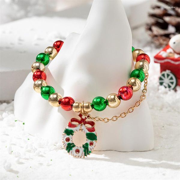 Pulseras de encanto Feliz Navidad Pulsera de cuentas coloridas Santa Claus Guirnalda Árbol de Navidad Colgante para mujeres Chica Año Regalo de joyería