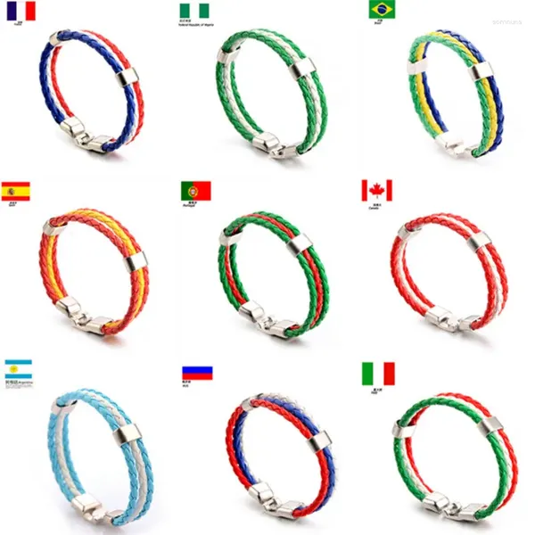 Bracelets de charme alliage en métal hommes femmes espagnol Allemagne France Italie Argentine drapeau national Pu Leather bijoux fait à la main