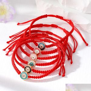 Bracelets de charme Bracelet de cils en métal mauvais œil femmes à la main réglable tissé chaîne de corde rouge chanceux yeux perles bracelet bracelets fille P Dhkgx