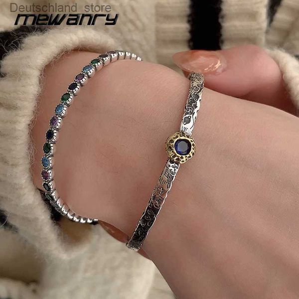 Bracelets de charme MEWANRY Bleu Zircon Bracelet pour Femmes Classique Ouverture Nouvelles Tendances Punk Personnalité Créative Anniversaire Bijoux Cadeaux En Gros Q230925