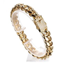 Bedelarmbanden Miami Cuban Link Curb Chain Bracelet for Women Mens Bangls Gold kleur roestvrij staal luxe kristallen polsbandketens sieraden 230215