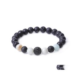 Bedelarmbanden Micro Pave CZ Disco Ball Bead Black Lava Stone Bracelet Women Men Men Yoga Hand String Sieraden Vriendschap Geschenkdruppel Dhspf