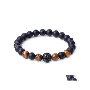 Bedelarmbanden Micro Pave CZ Disco Ball Bead Black Stone Bracelet Women Men Men Yoga Hand String Sieraden Vriendschap Geschenkdruppel Levering Dhbel