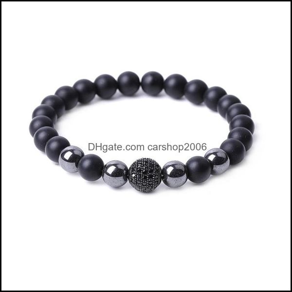 Pulseras con dijes Micro Pave Cz Disco Ball Bead Pulsera de piedra negra Mujeres Hombres Yoga Cadena de mano Joyería Amistad Regalo Dro Dhseller2010 Dheyp