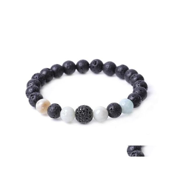 Bracelets De Charme Micro Pave Cz Boule Disco Perle Bracelet En Pierre De Lave Noire Femmes Hommes Yoga Main Chaîne Bijoux Amitié Cadeau Drop Deliv Dhspf