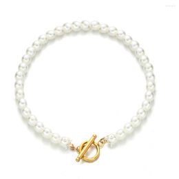 Bracelets porte-bonheur MinaMaMa acier inoxydable simulé perle Bracelet pour femmes filles OT boucle bascule chaîne bijoux à la mode