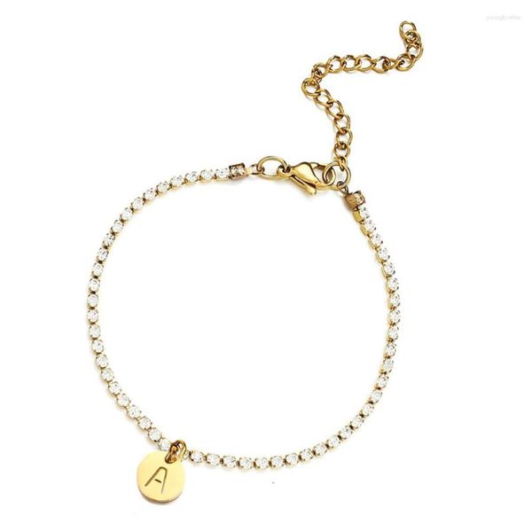 Bracelets de charme MinaMaMa Chaîne en cristal en acier inoxydable avec lettre initiale Alphabet Nom Bijoux de mode pour femmes