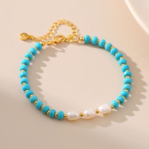 Bracelets de charme Minar Charms 18K véritable plaqué or en laiton perle d'eau douce bleu Rammel pierre naturelle perlée brin pour les femmes cadeaux