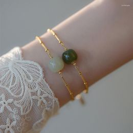 Bedelarmbanden minar Chinese stijl groene kleur natuursteen voor vrouwen gouden kralen ketting schakelaar-clasps armband sieraden