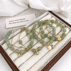 Pulseras con dijes Minar Estilo chino Retro Estilos múltiples Pulsera con cuentas de piedra natural de color verde para mujeres Bell Orchid JewelryCharm Inte22