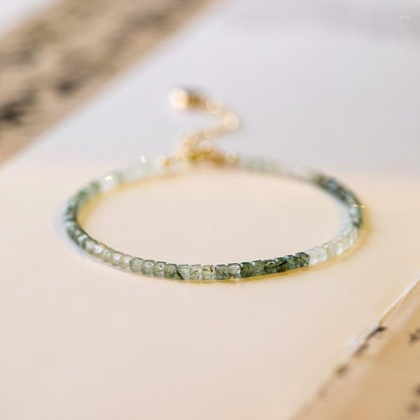 Bracelets de charme Minar Style chinois Transparent couleur verte cristal pierre naturelle brin pour femmes 14K or cuivre bracelet perlé