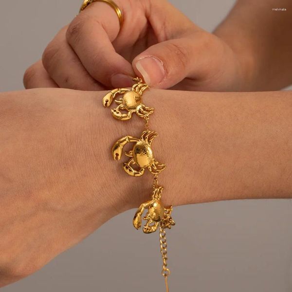 Pulseras de encanto Minar lindo encantador cangrejo metálico para mujeres 18k oro PVD plateado pulsera de acero inoxidable accesorios de declaración