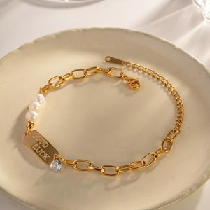 Bracelets porte-bonheur Minar mode perle d'eau douce irrégulière 18K plaqué or titane acier bonne chance pièce Bracelet pour femme