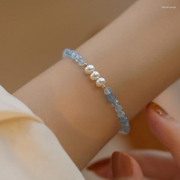 Bracelets porte-bonheur Minar fait à la main 14K plaqué or laiton perle d'eau douce baroque couleur bleue brin de pierre naturelle perlé pour les femmes