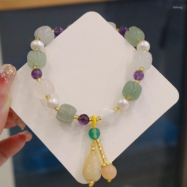 Bracelets porte-bonheur Minar douce perle d'eau douce vert pierre naturelle fleur blanche pour les femmes élastique brin perlé Bracelet bijoux